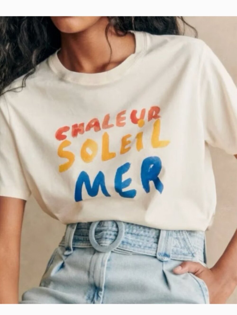 Sezane White Graphic Tee with Red/Yellow/Blue Print NWT